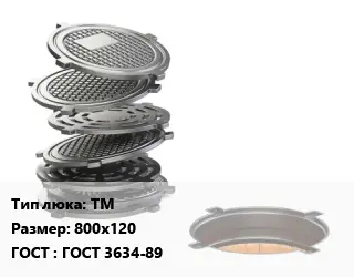 Люк чугунный ТМ 800х120 ГОСТ: ГОСТ 3634-89